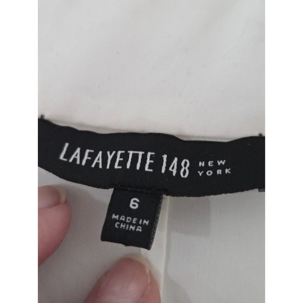 Lafayette 148 Button Down Blouse Sz 6 White 3/4 Sleeve Stretch Cotton Old Money - Picture 9 of 11